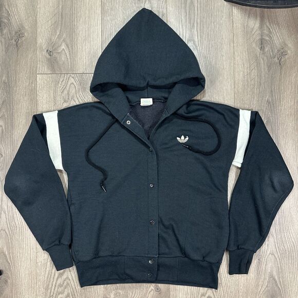 Vintage 1980s Adidas Originals Trefoil Hooded Cardigan Sweatshirt Size Medium - Picture 1 of 6